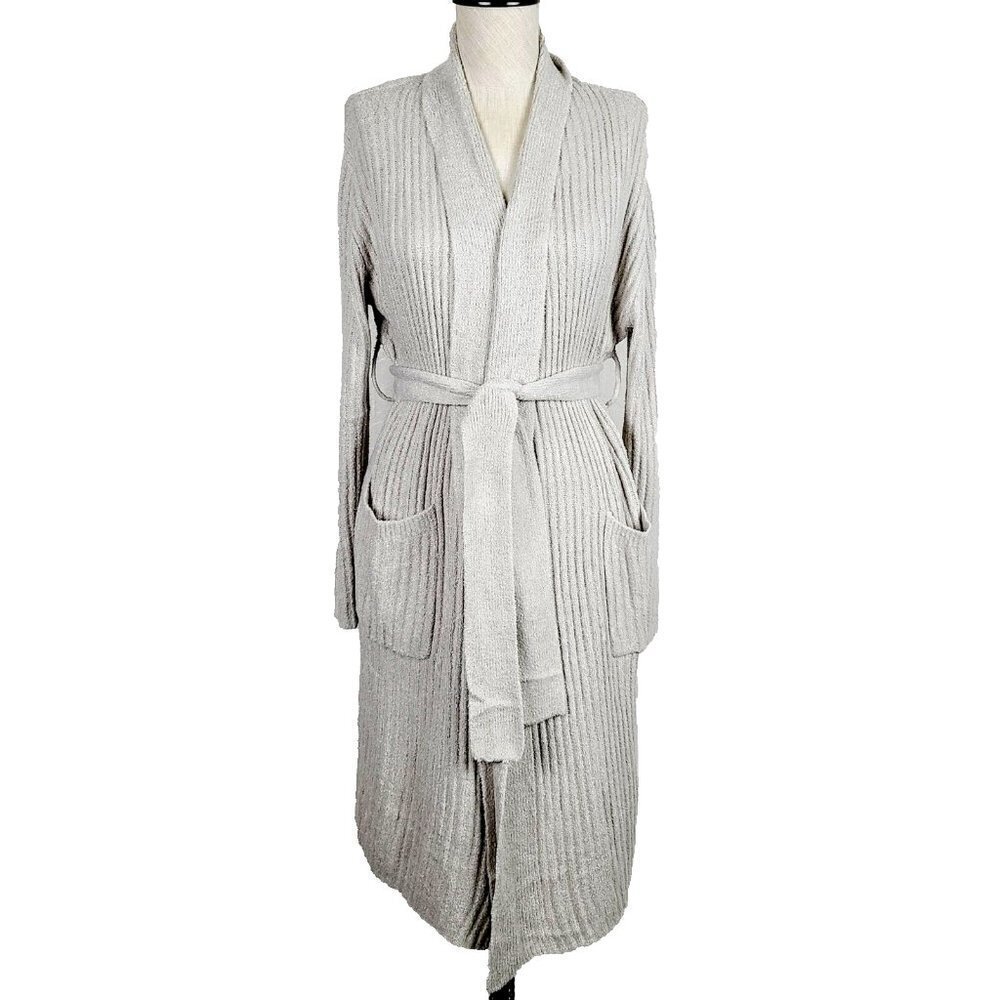 NEW Saranoni‎ Robe S Beige Ribbed So Soft Tie Waist Longline Wrap Lounge …